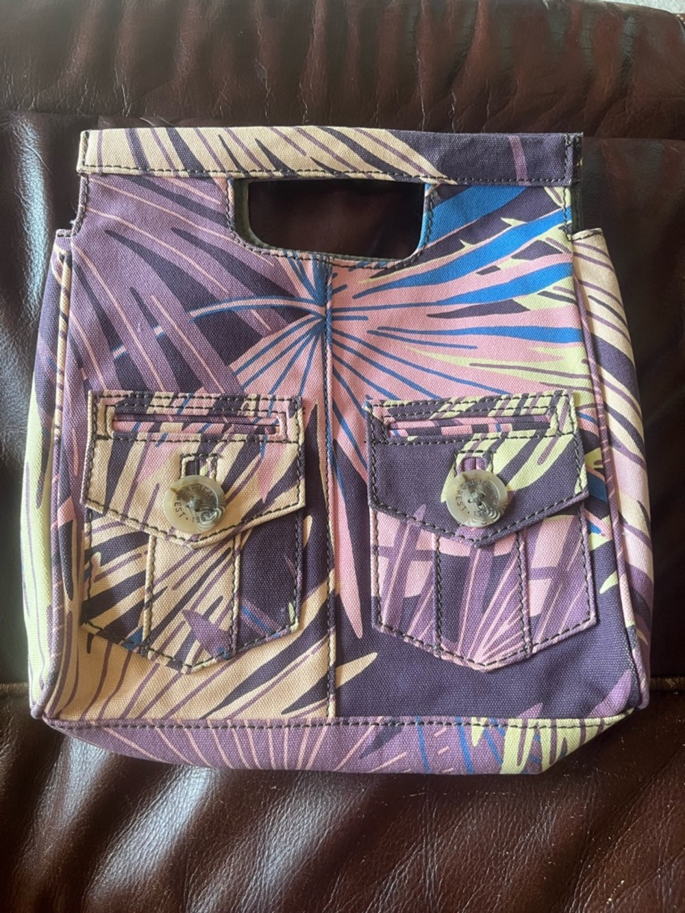 GAP cotton Tropical Print Canvas Handbag - Purple & Pink Palm